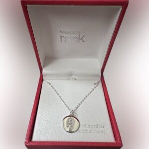 Nordstrom Sterling Silver and cubic zirconia initial R necklace.